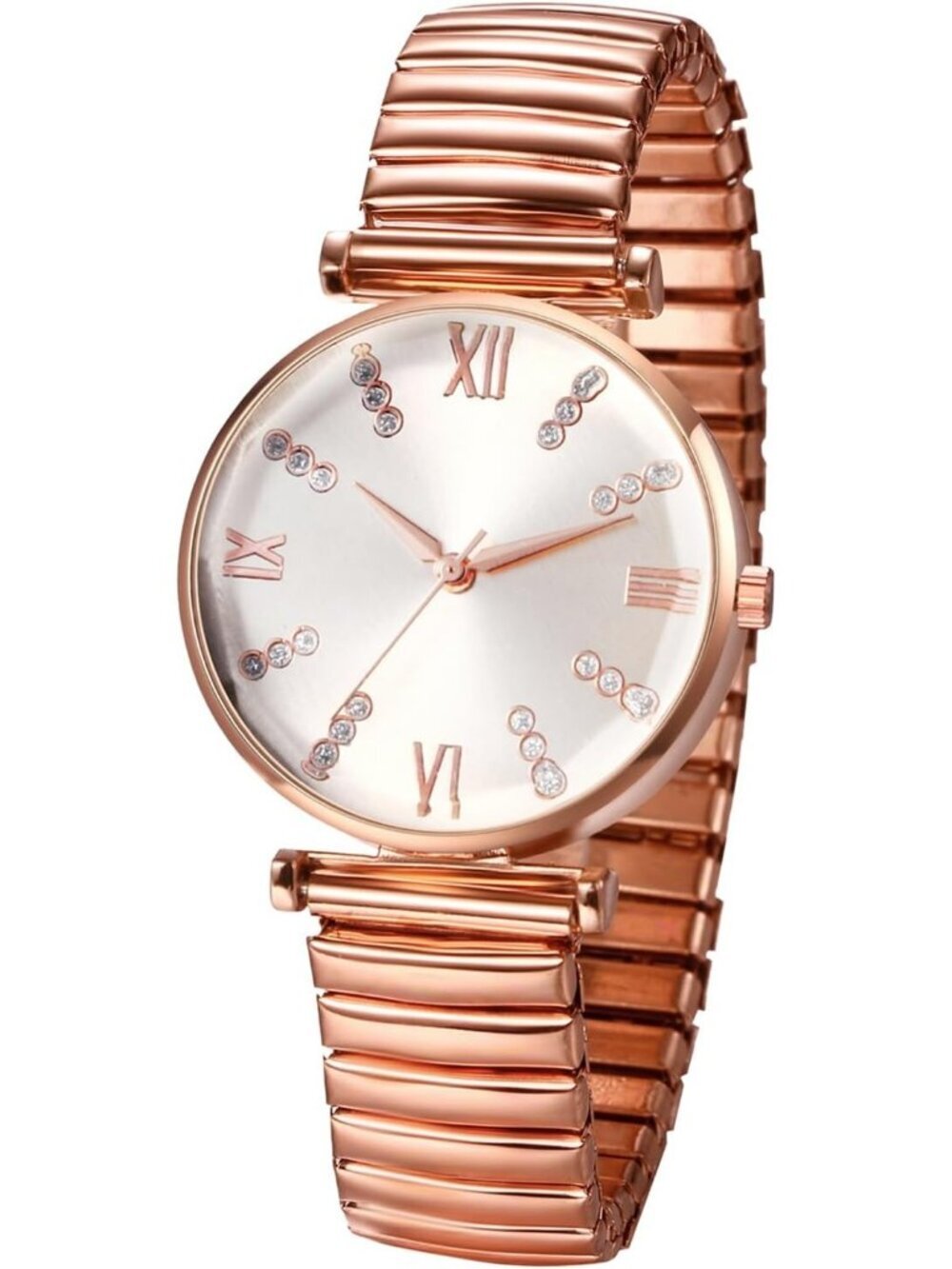 Women's Rose Gold Analog Quartz Elastic Strap Arabic Numerals Waterproof Watch